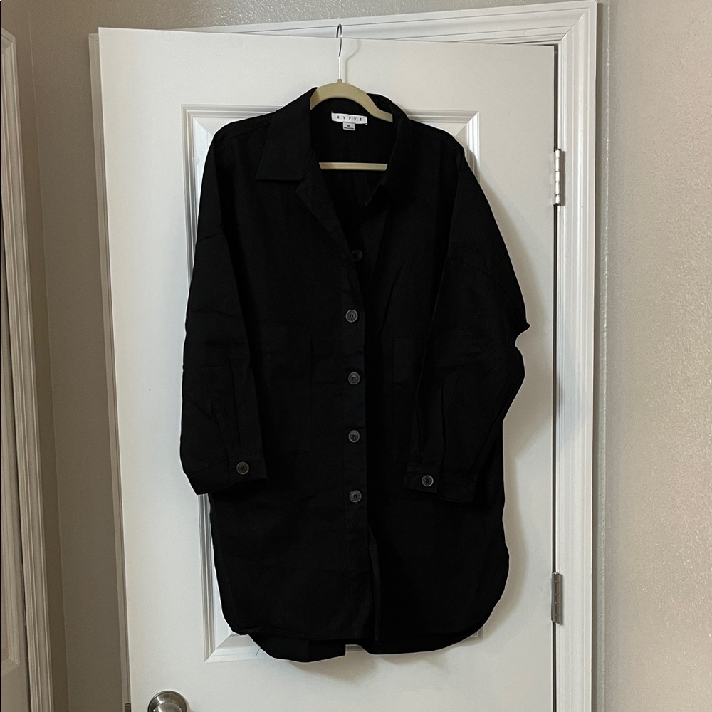 HYFVE Elegant Black Button-Up Denim Dress